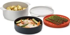 Joseph Joseph M-Cuisine 4-Piece Stackable Microwave Cooking Set - Stone/Orange -Le Creuset Store 27442 19127